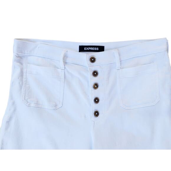 Express White High-Rise Wide Leg Cropped Stretch Plus Pant 14 Raw Hem Button Fly - Picture 2 of 8